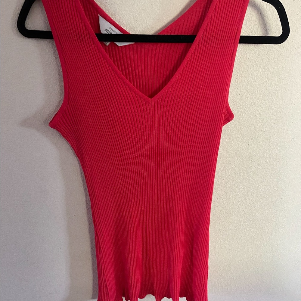 Exclusively Misook Ribbed V-Neck Sleeveless Tank Top Hot Pink Size Medium